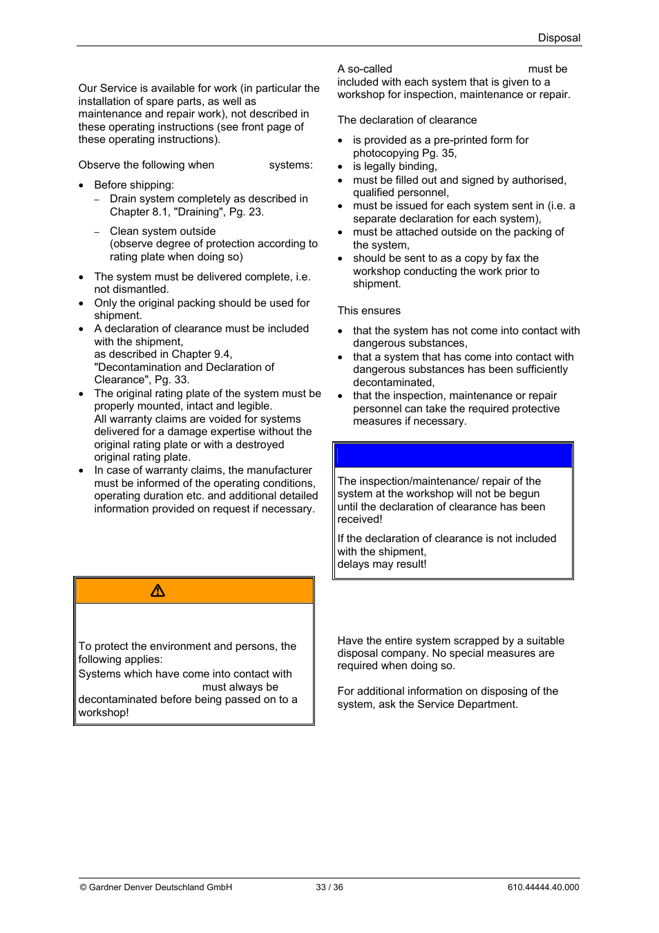 Warning, Notice, 10 disposal | Elmo Rietschle L-BL2 User Manual | Page 33 / 36
