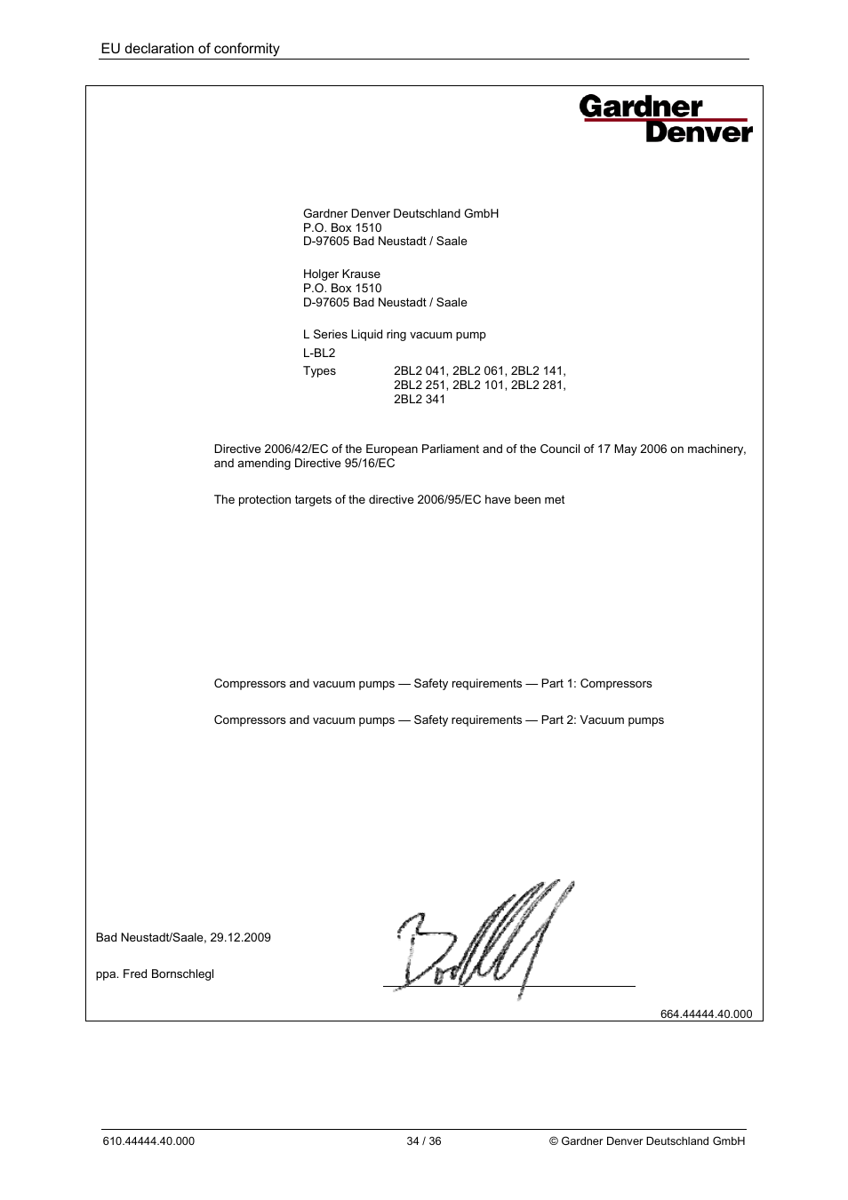 Eu declaration of conformity | Elmo Rietschle L-BL2 User Manual | Page 34 / 36