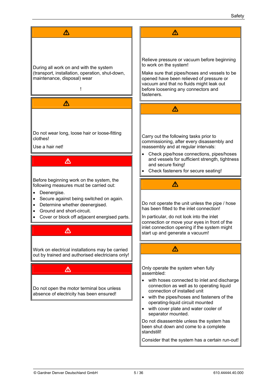 Warning, Danger | Elmo Rietschle L-BL2 User Manual | Page 5 / 36