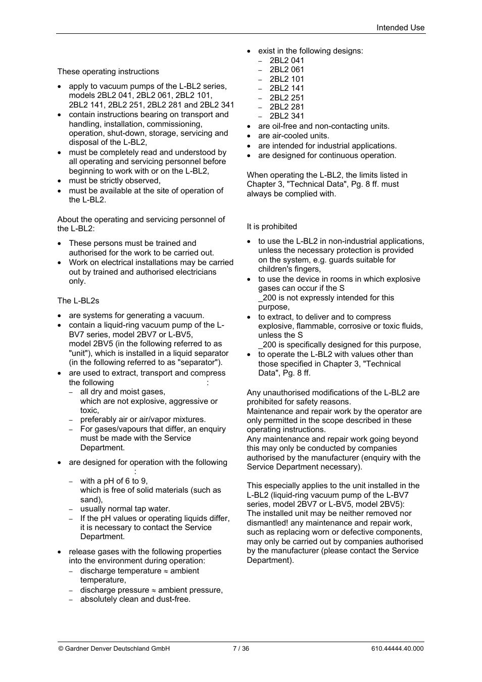 2 intended use | Elmo Rietschle L-BL2 User Manual | Page 7 / 36