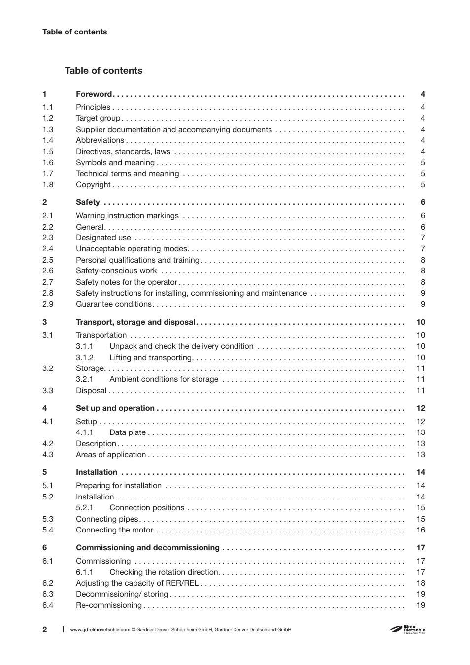 Elmo Rietschle F-REL User Manual | Page 2 / 28