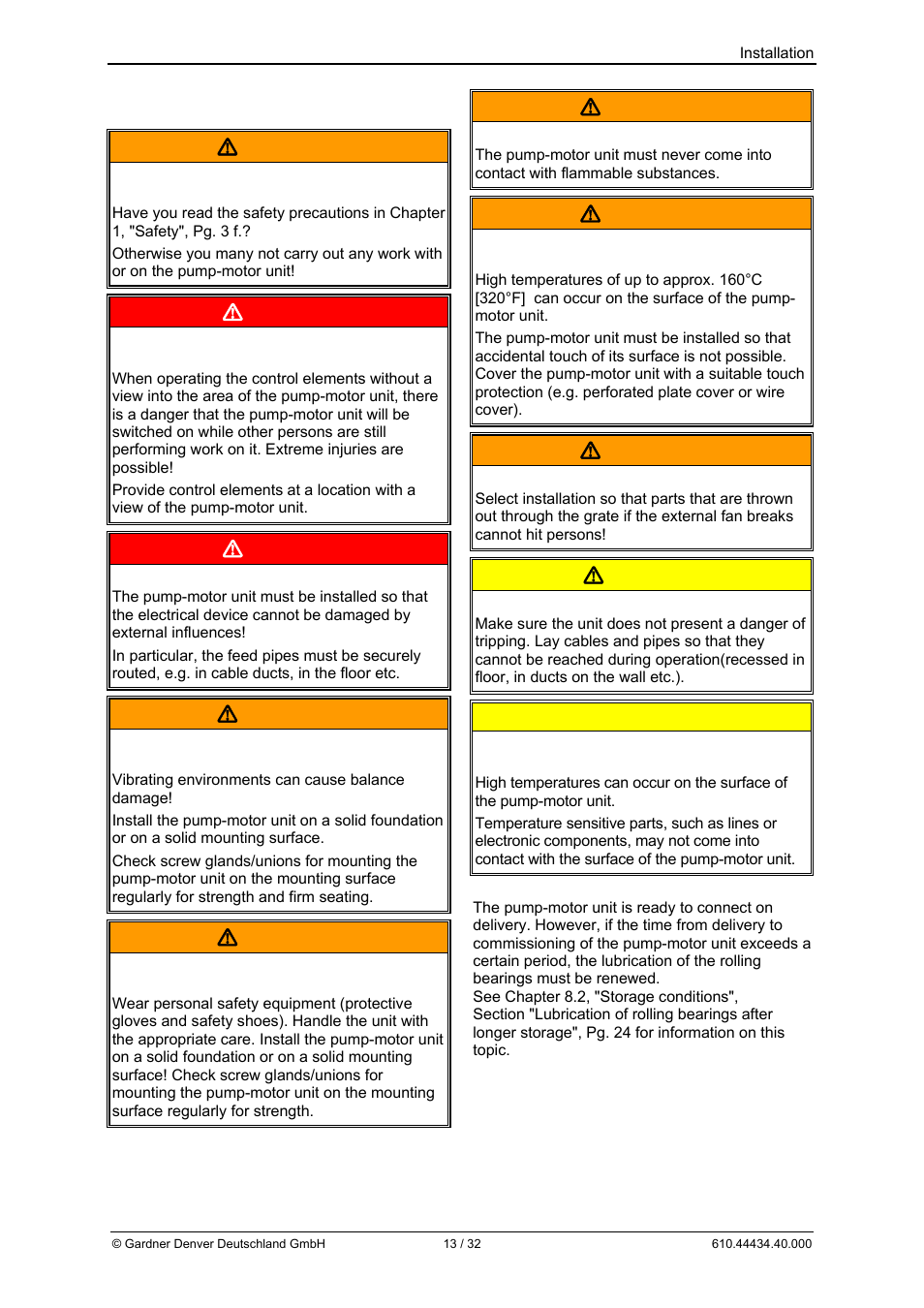 5 installation  warning, Danger, Warning | Caution | Elmo Rietschle G-BH9 User Manual | Page 13 / 32