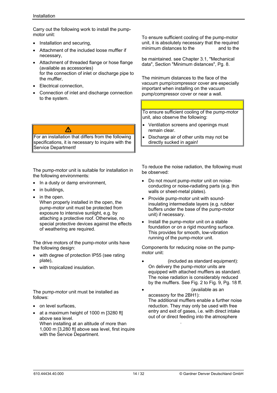 Warning, Caution | Elmo Rietschle G-BH9 User Manual | Page 14 / 32