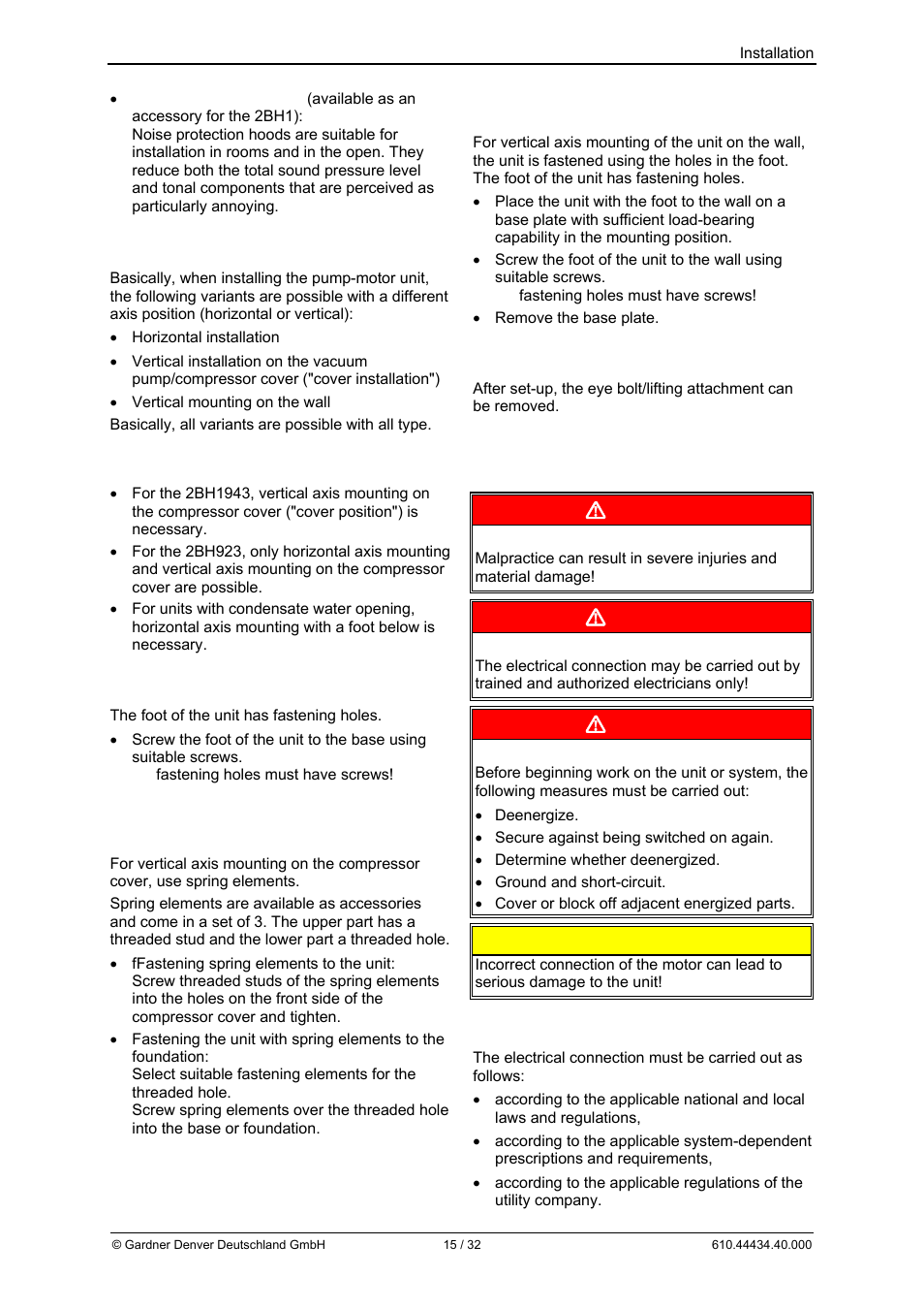 Danger, Caution | Elmo Rietschle G-BH9 User Manual | Page 15 / 32