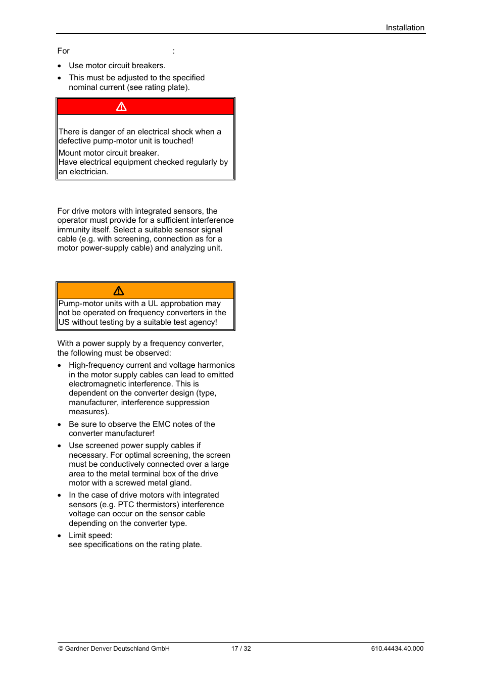 Danger, Warning | Elmo Rietschle G-BH9 User Manual | Page 17 / 32
