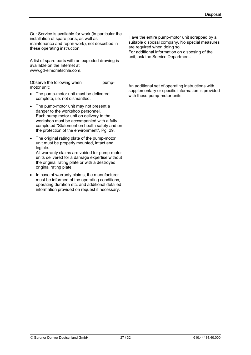 10 disposal, 11 explosion-protected design | Elmo Rietschle G-BH9 User Manual | Page 27 / 32