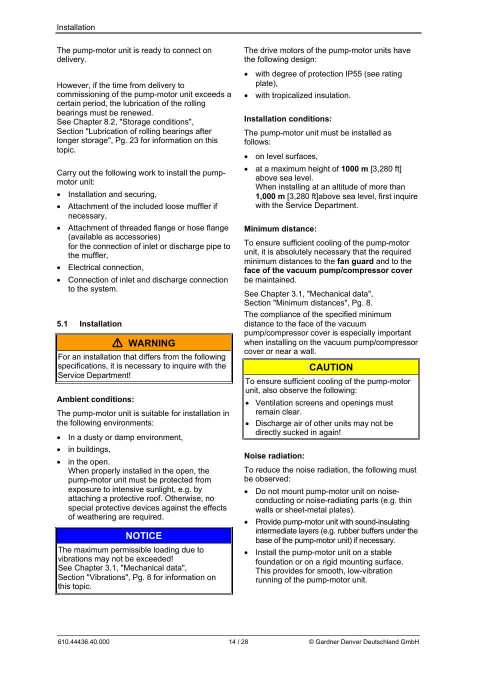 Warning, Notice, Caution | Elmo Rietschle G-BH7 Operating instructions User Manual | Page 14 / 28