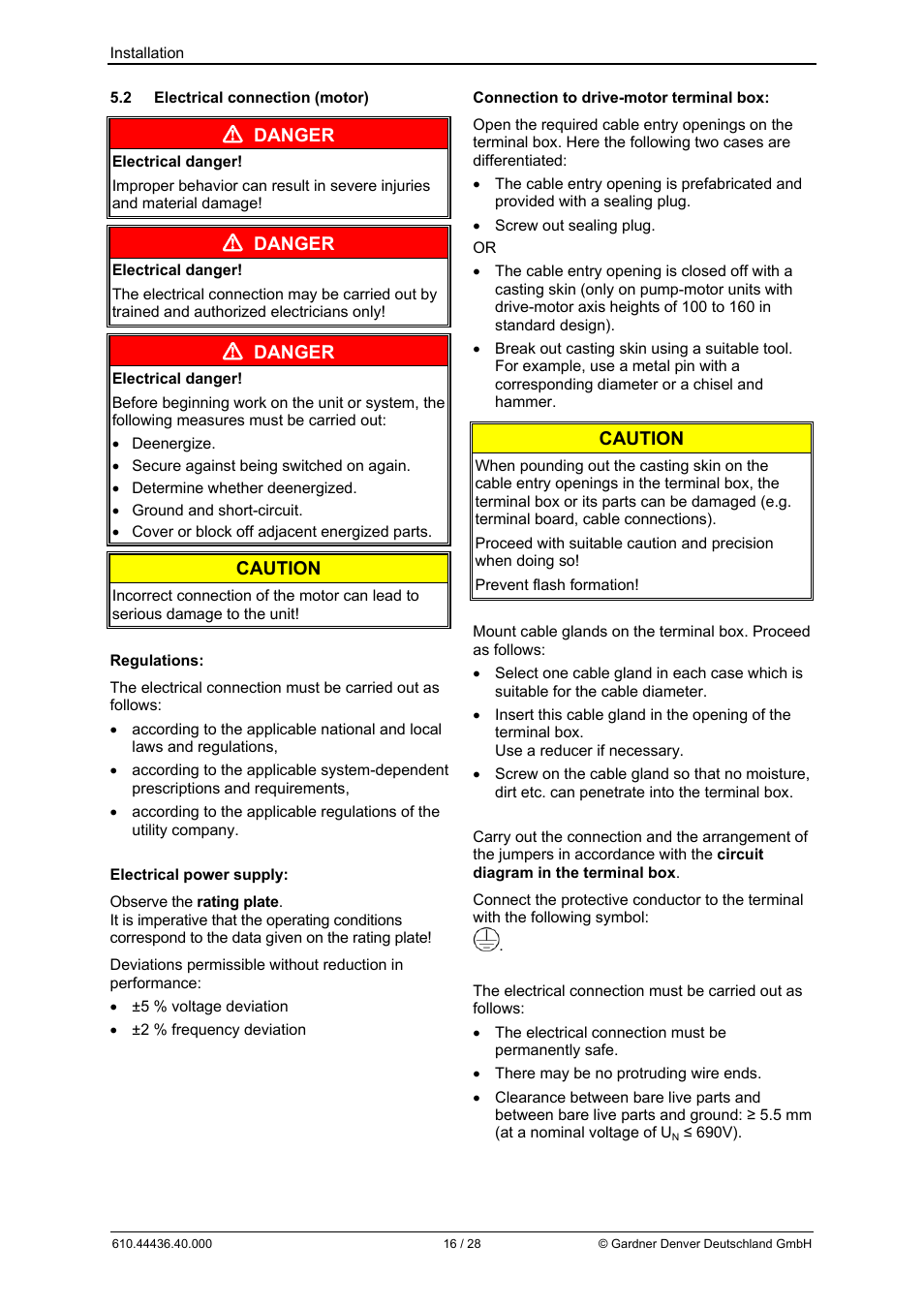 Danger, Caution | Elmo Rietschle G-BH7 Operating instructions User Manual | Page 16 / 28