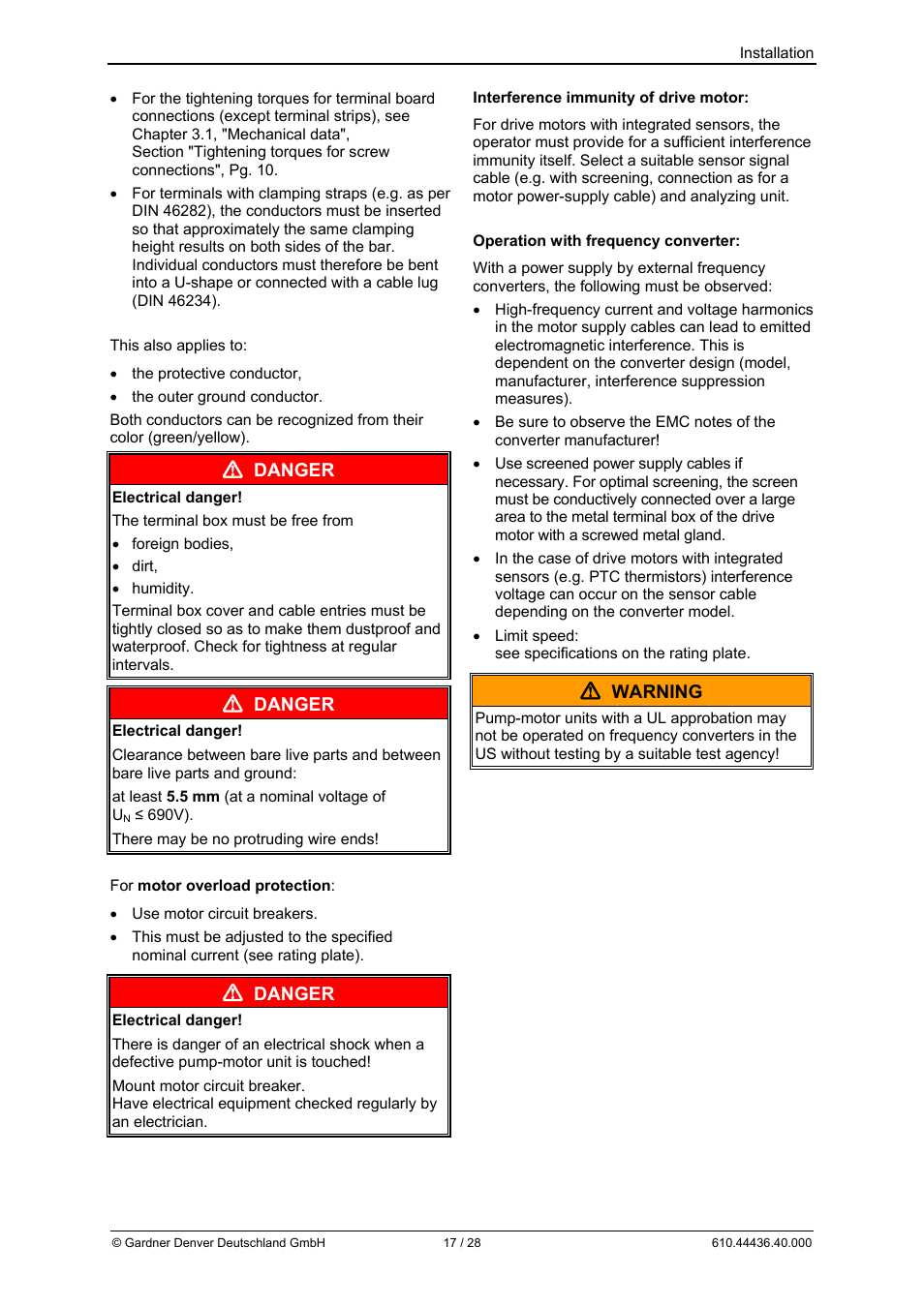 Danger, Warning | Elmo Rietschle G-BH7 Operating instructions User Manual | Page 17 / 28