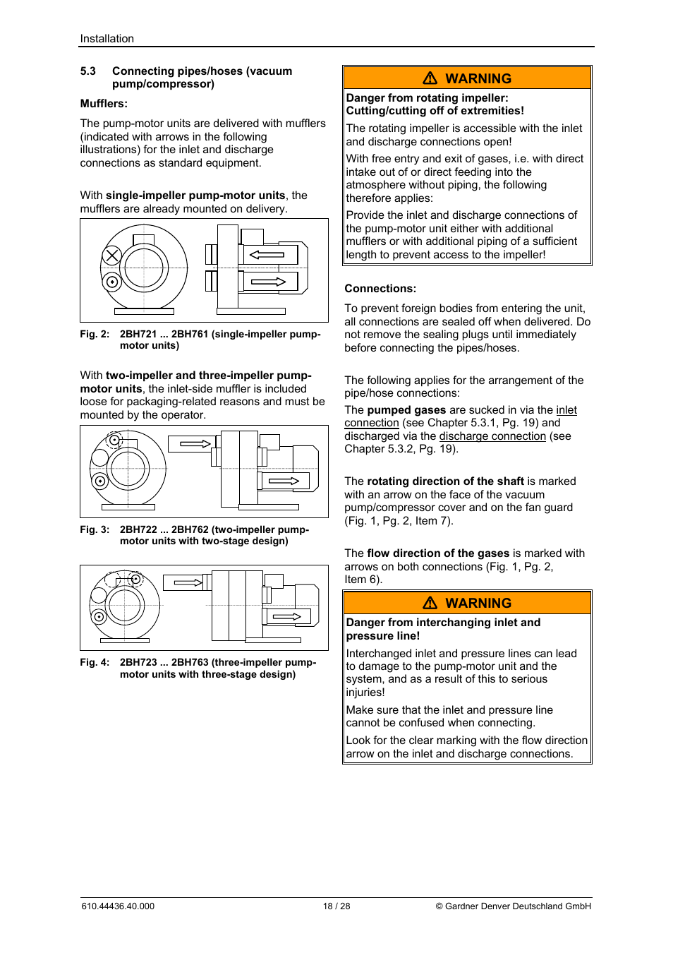 Warning | Elmo Rietschle G-BH7 Operating instructions User Manual | Page 18 / 28
