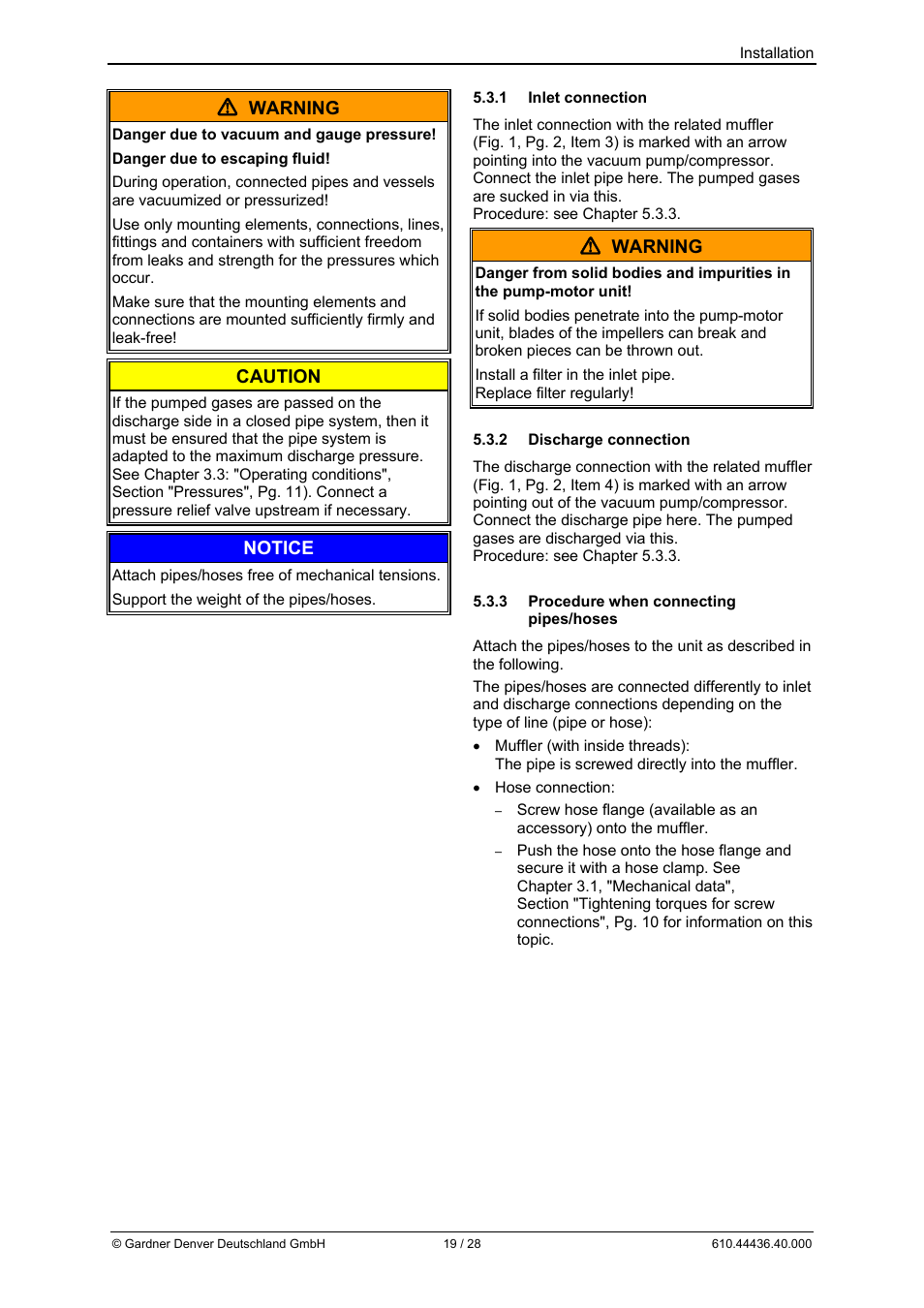 Warning, Caution, Notice | Elmo Rietschle G-BH7 Operating instructions User Manual | Page 19 / 28