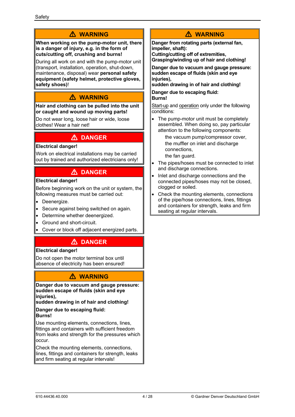 Warning, Danger | Elmo Rietschle G-BH7 Operating instructions User Manual | Page 4 / 28