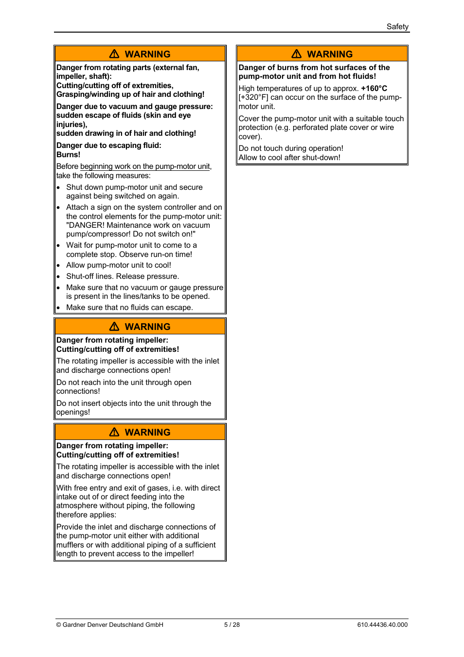 Warning | Elmo Rietschle G-BH7 Operating instructions User Manual | Page 5 / 28