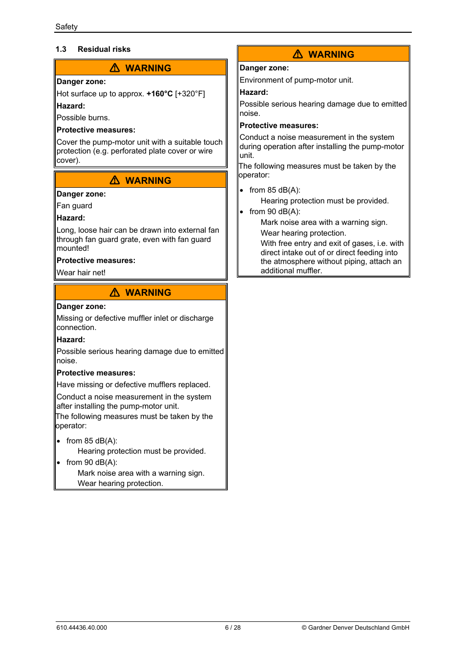 Warning | Elmo Rietschle G-BH7 Operating instructions User Manual | Page 6 / 28