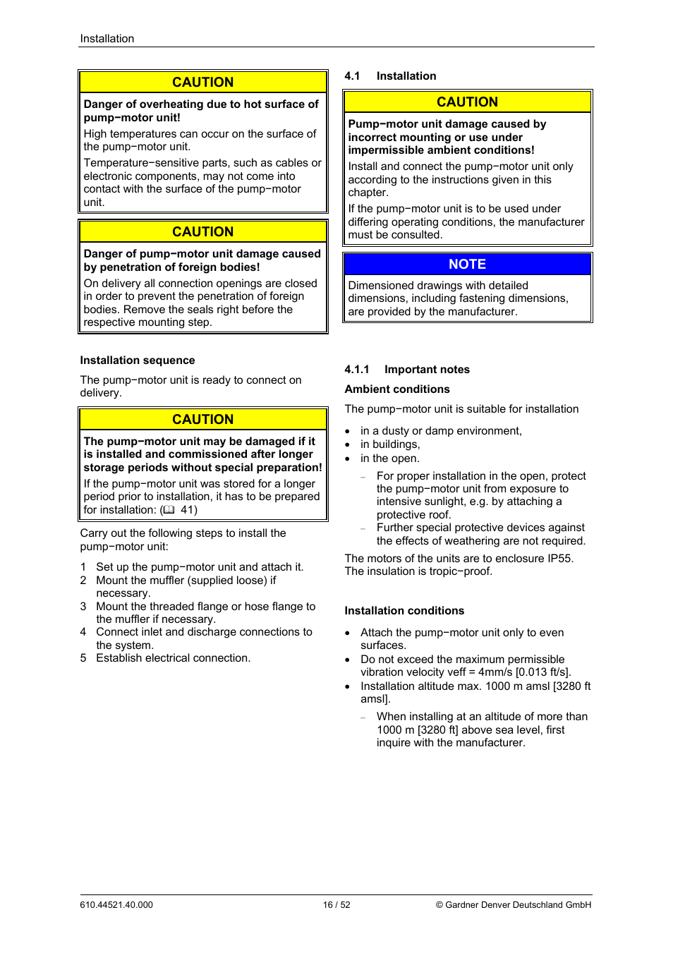 Caution | Elmo Rietschle G-BH1e User Manual | Page 16 / 52