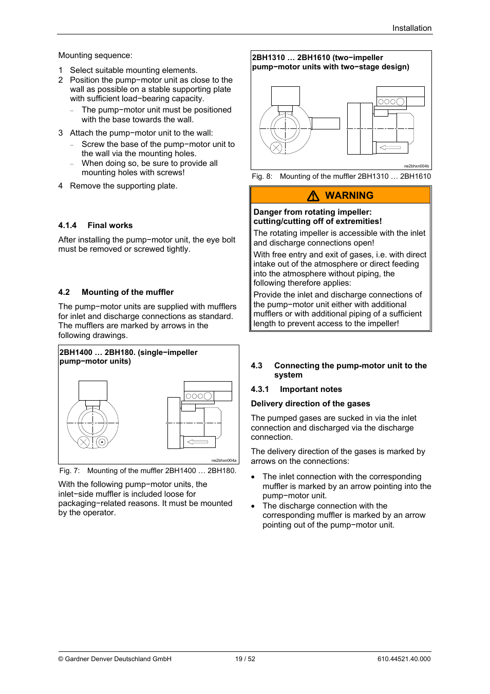Warning | Elmo Rietschle G-BH1e User Manual | Page 19 / 52