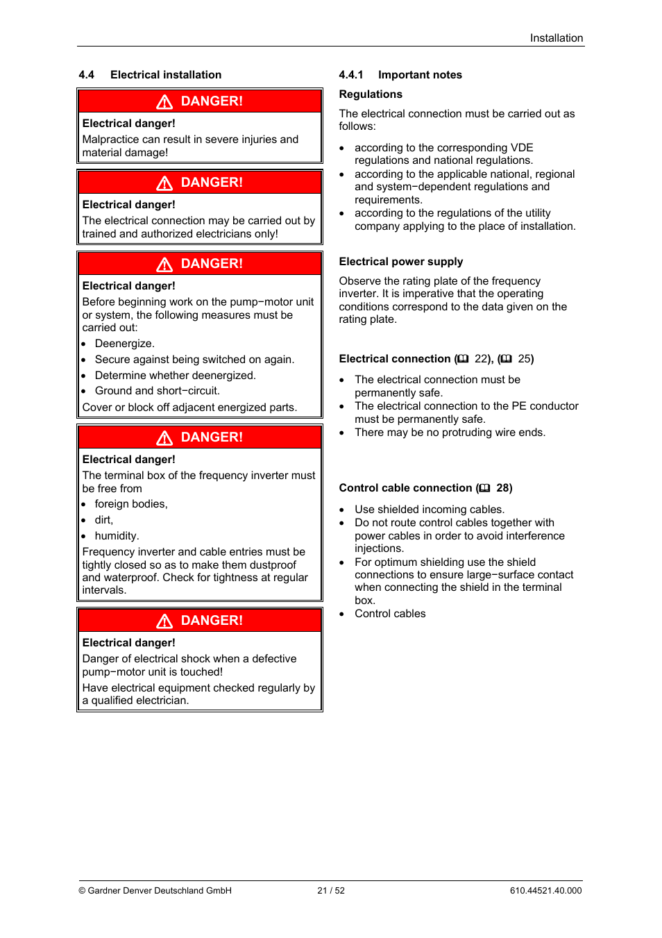 Danger | Elmo Rietschle G-BH1e User Manual | Page 21 / 52