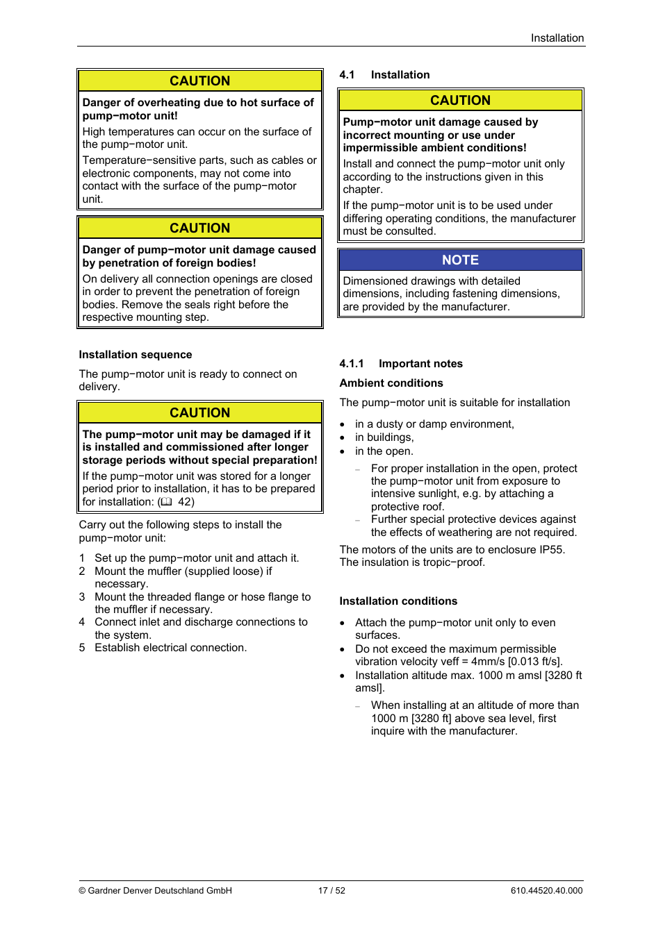 Caution | Elmo Rietschle G-BH7e User Manual | Page 17 / 52