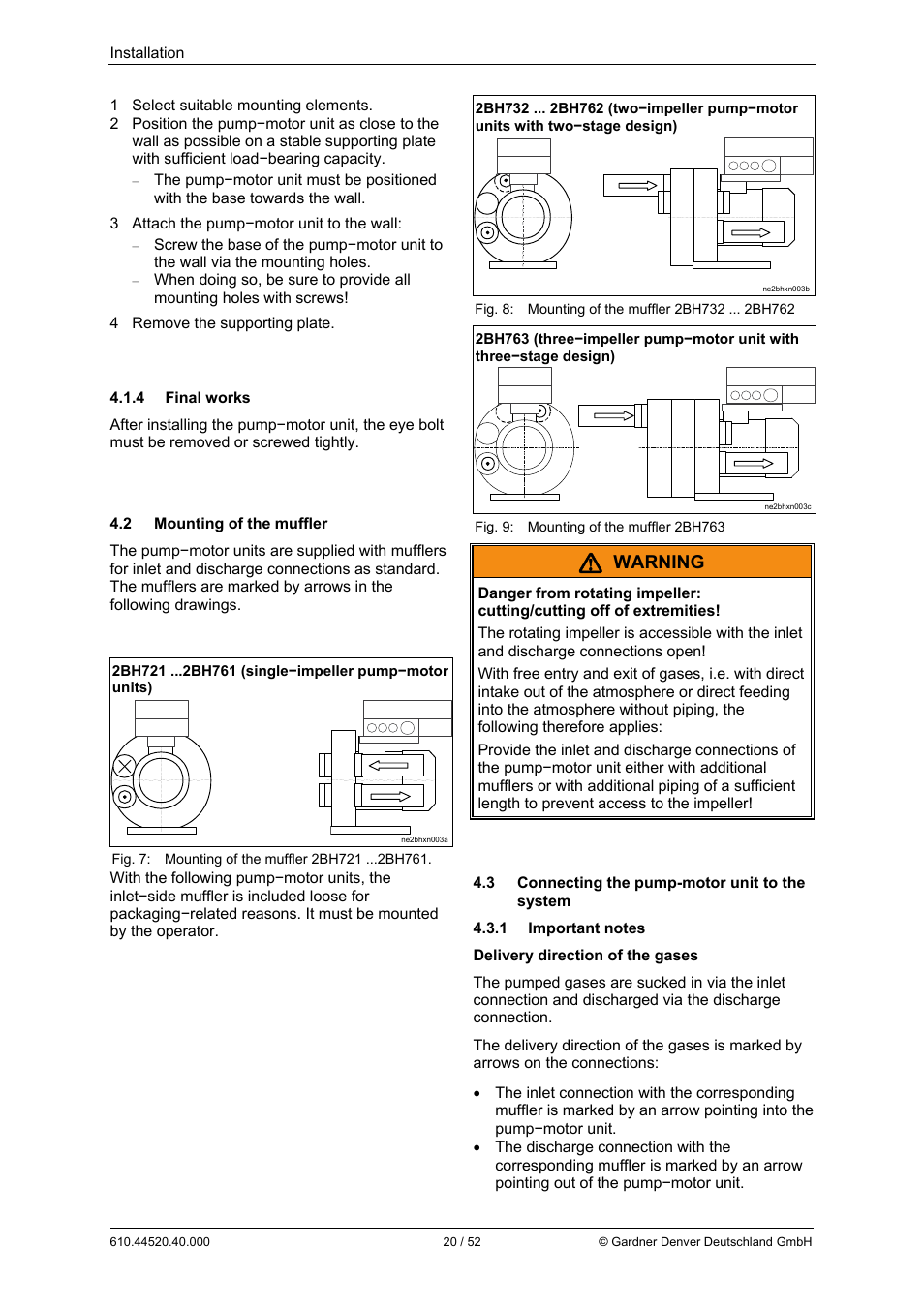 Warning | Elmo Rietschle G-BH7e User Manual | Page 20 / 52