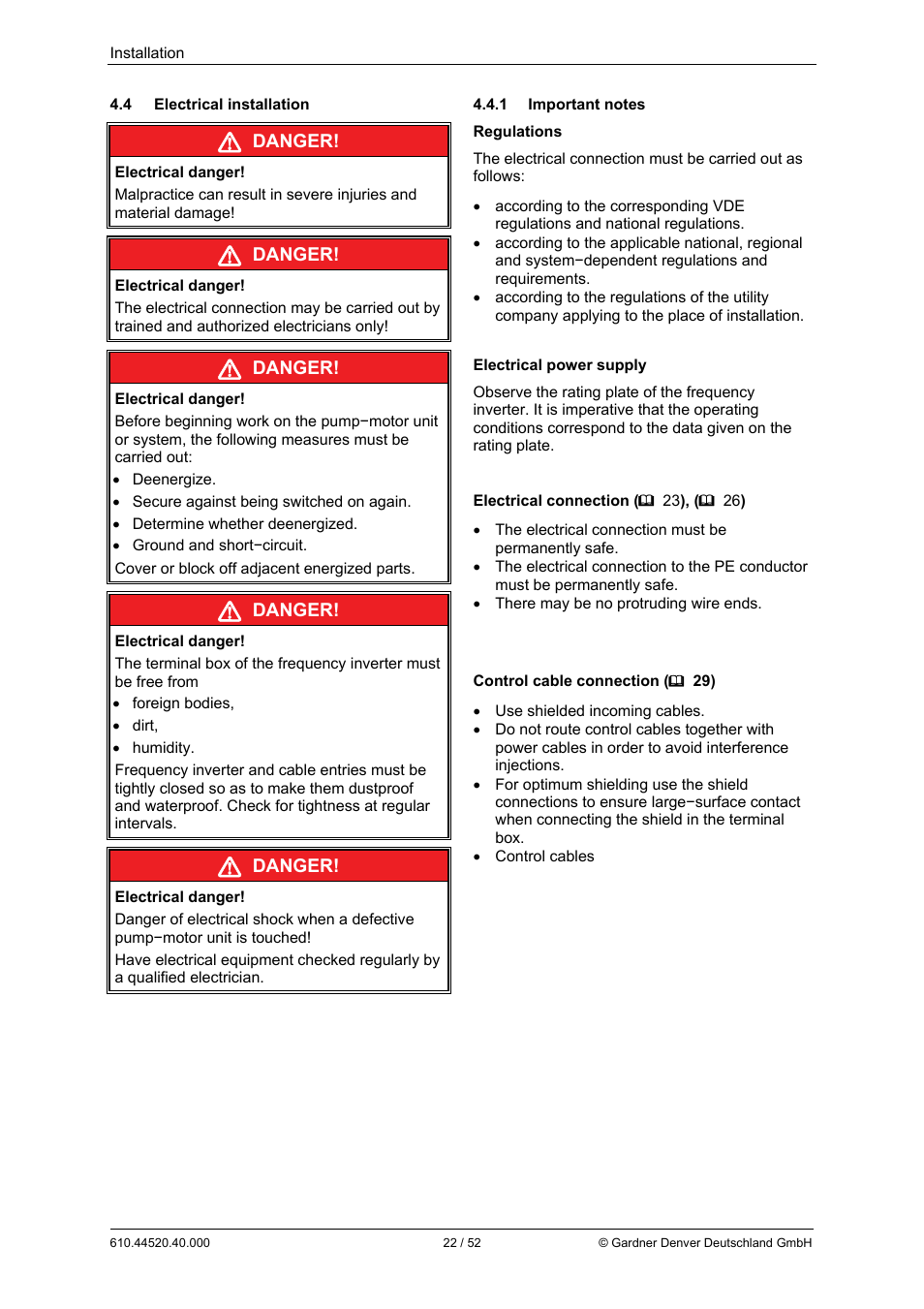 Danger | Elmo Rietschle G-BH7e User Manual | Page 22 / 52
