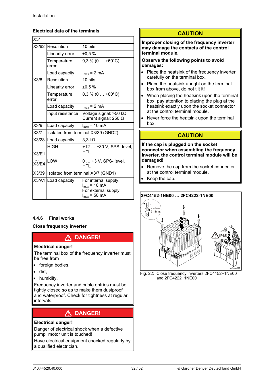Danger, Caution | Elmo Rietschle G-BH7e User Manual | Page 32 / 52