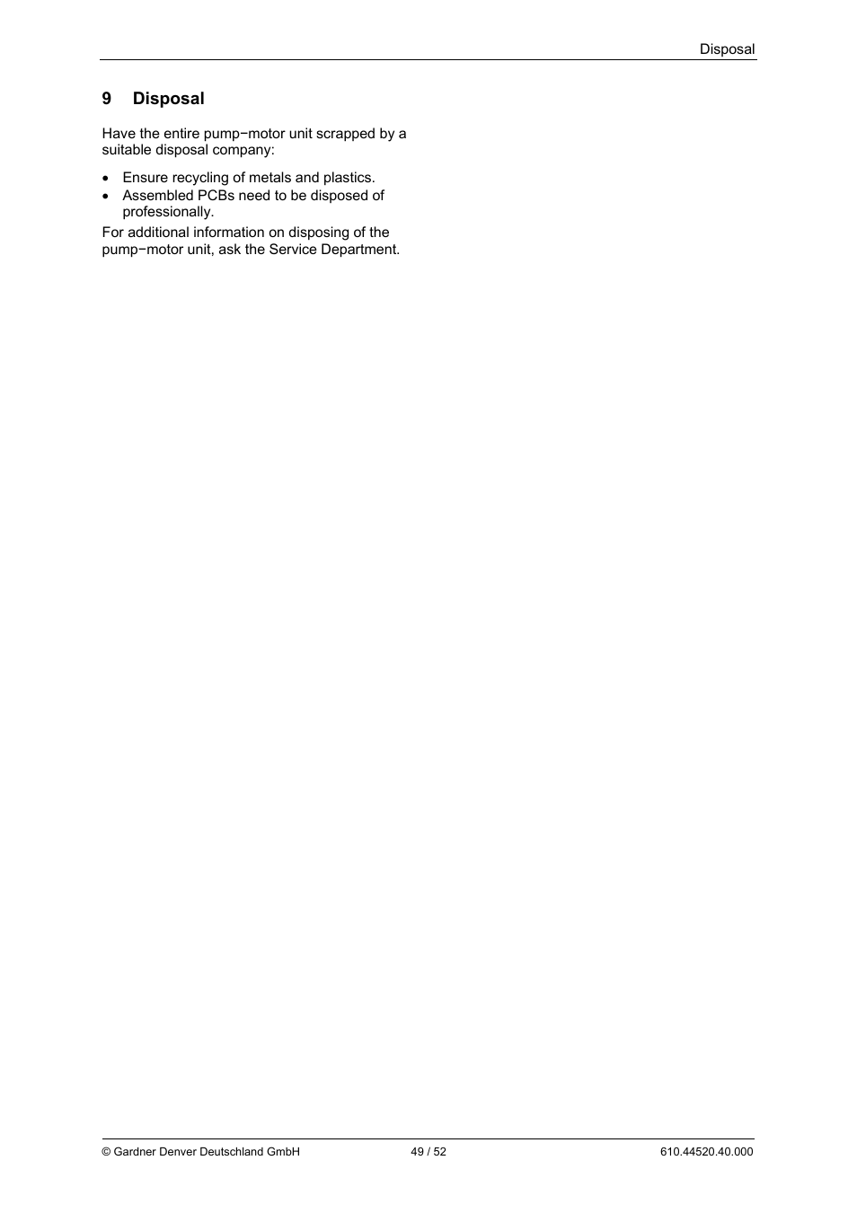9 disposal | Elmo Rietschle G-BH7e User Manual | Page 49 / 52