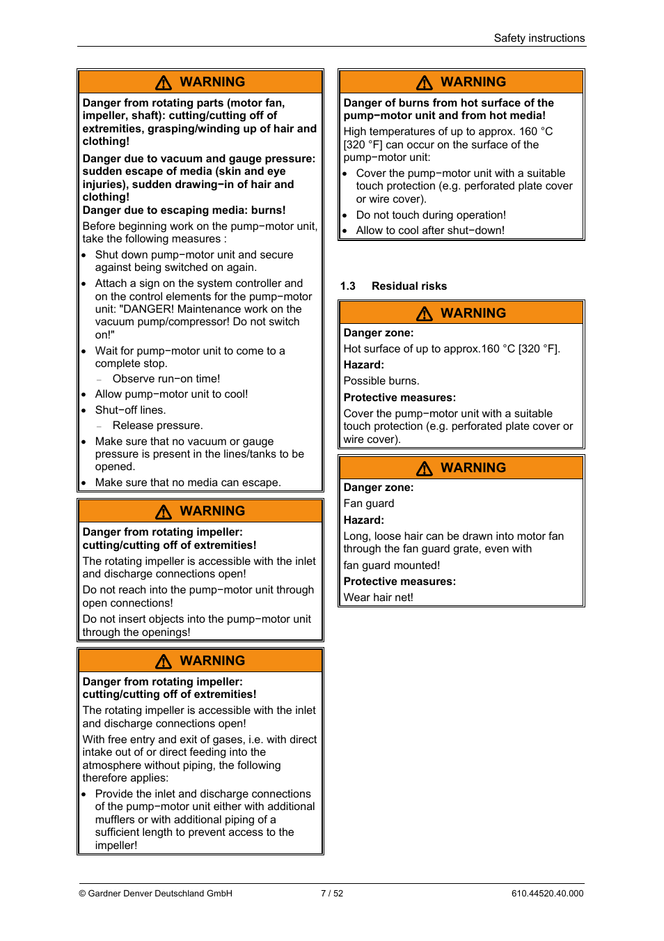 Warning | Elmo Rietschle G-BH7e User Manual | Page 7 / 52
