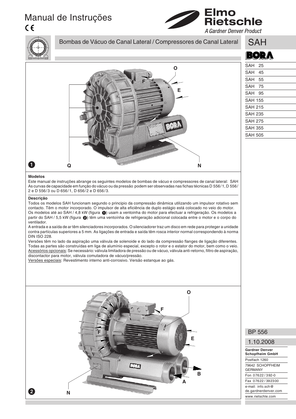 Português, Manual de instruções | Elmo Rietschle G-SAH User Manual | Page 25 / 48