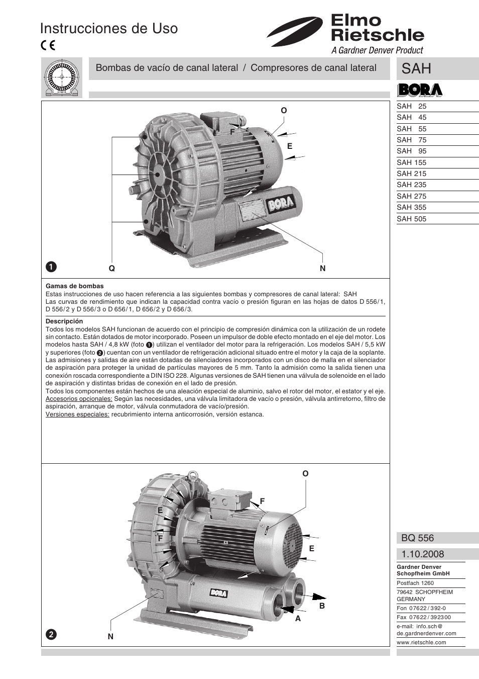 Español, Instrucciones de uso | Elmo Rietschle G-SAH User Manual | Page 29 / 48