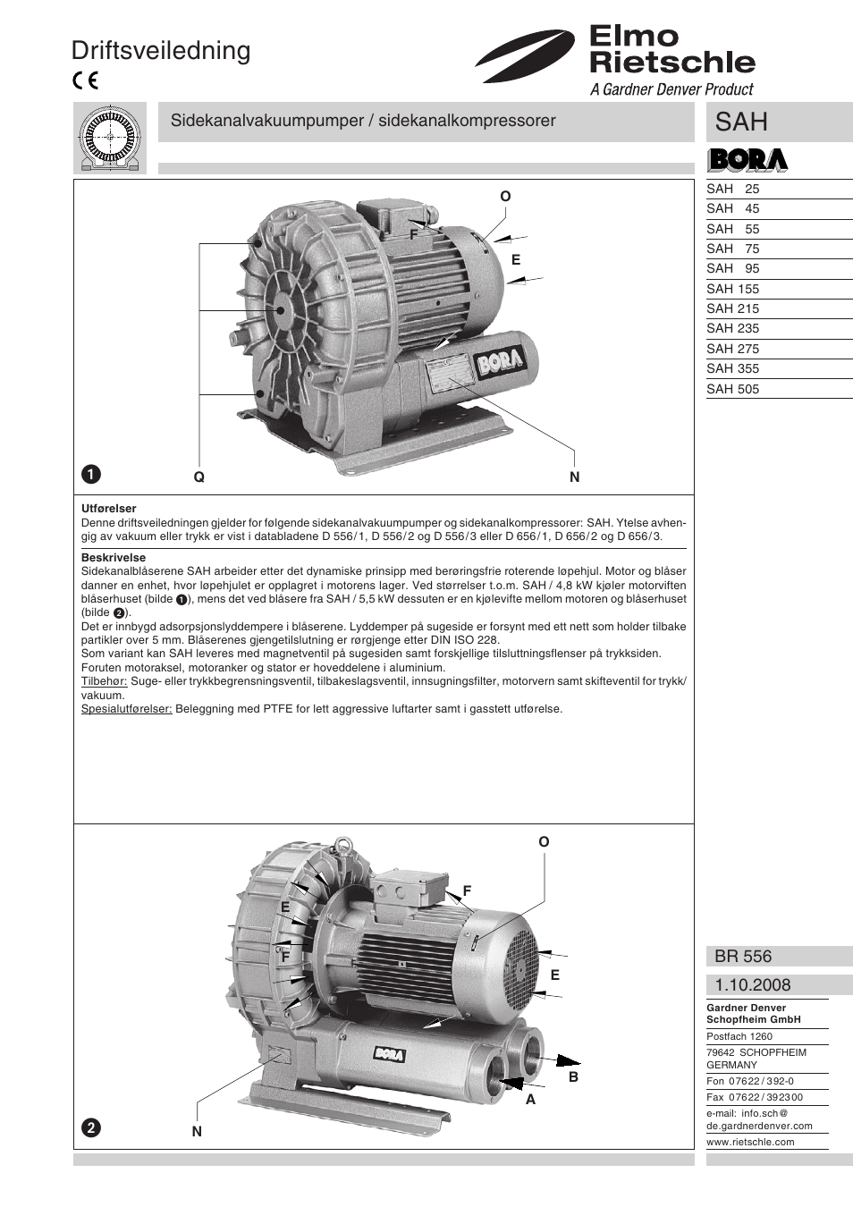 Norsk, Driftsveiledning, Sidekanalvakuumpumper / sidekanalkompressorer | Elmo Rietschle G-SAH User Manual | Page 37 / 48