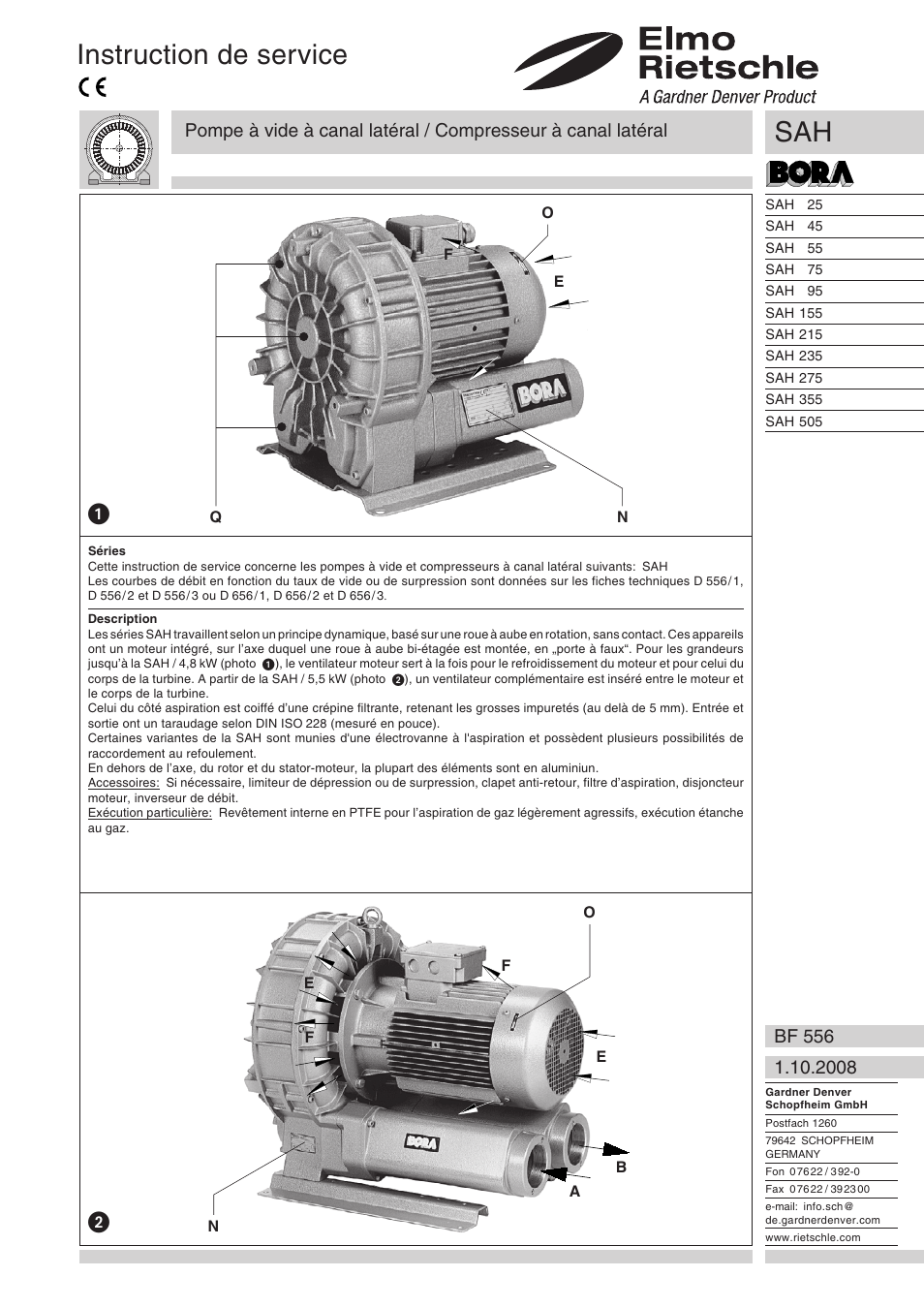 Français, Instruction de service | Elmo Rietschle G-SAH User Manual | Page 9 / 48