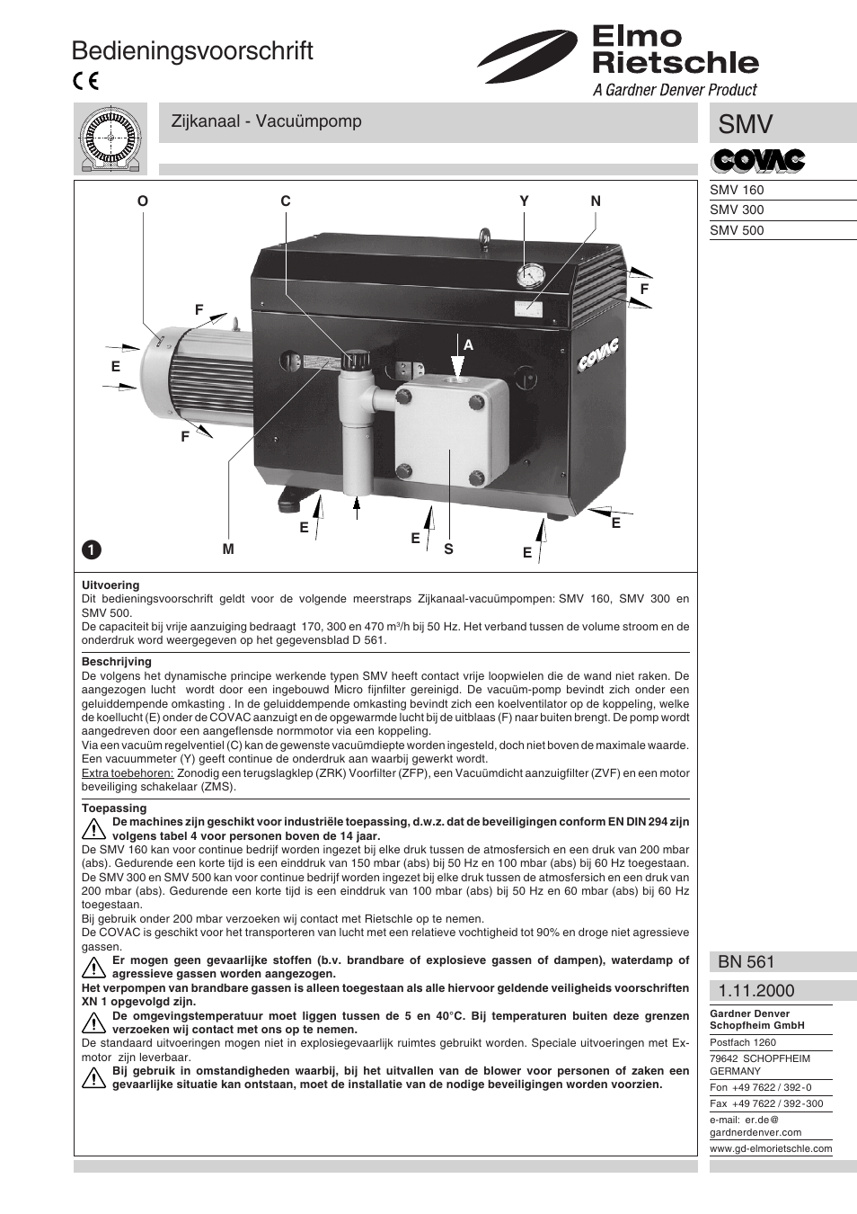 Nederlands, Bedieningsvoorschrift, Zijkanaal - vacuümpomp | Elmo Rietschle G-SMV User Manual | Page 21 / 40