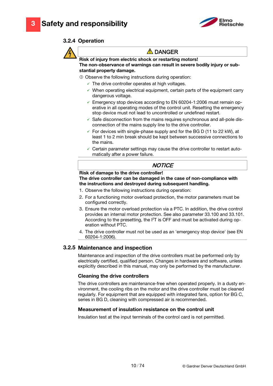 Safety and responsibility, Notice | Elmo Rietschle 2FC4...-1CB User Manual | Page 10 / 74