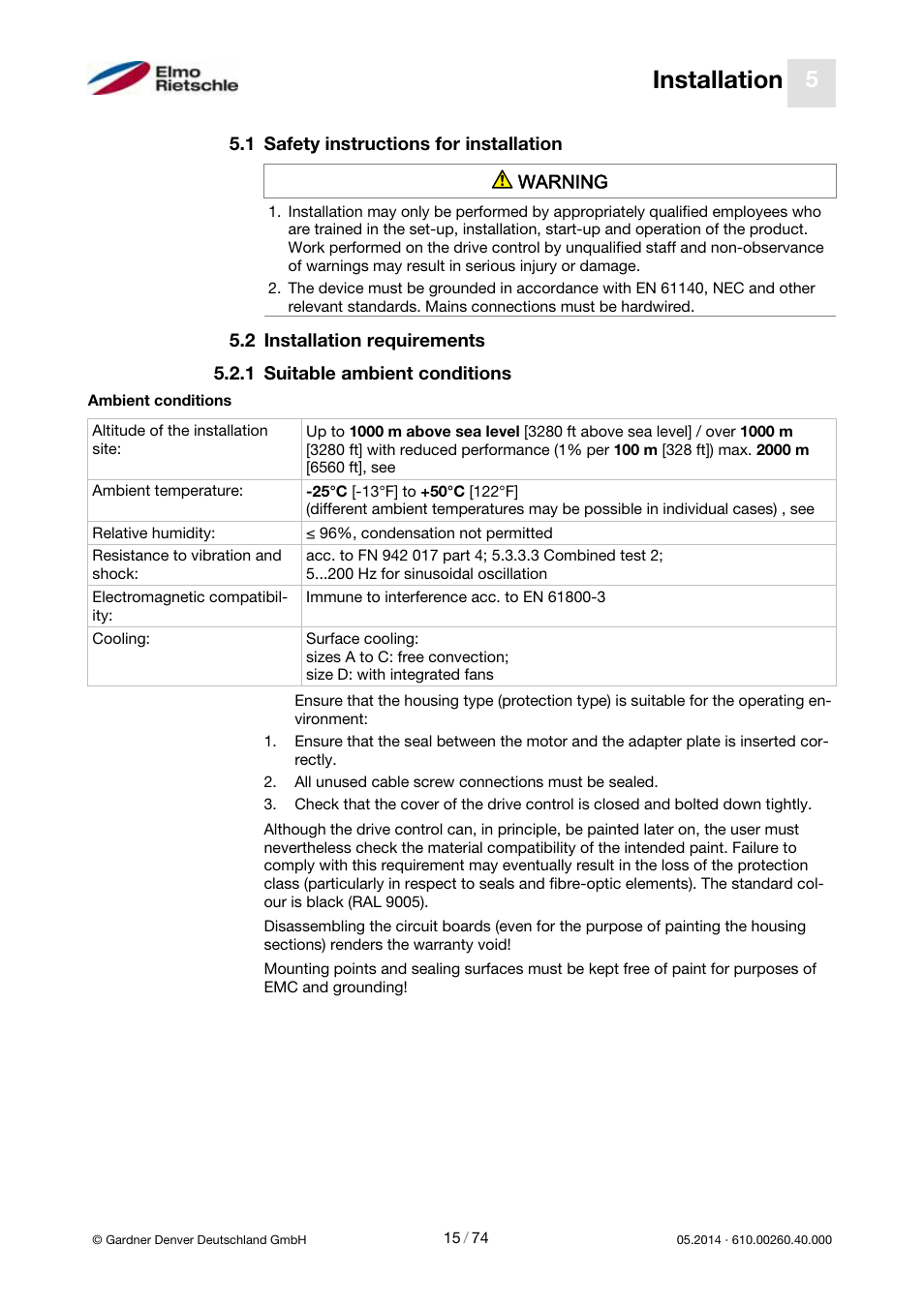Installation | Elmo Rietschle 2FC4...-1CB User Manual | Page 15 / 74