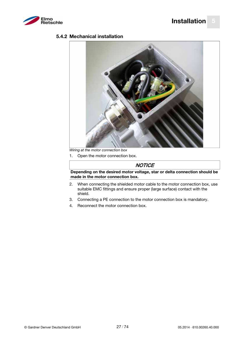 Installation, Notice | Elmo Rietschle 2FC4...-1CB User Manual | Page 27 / 74