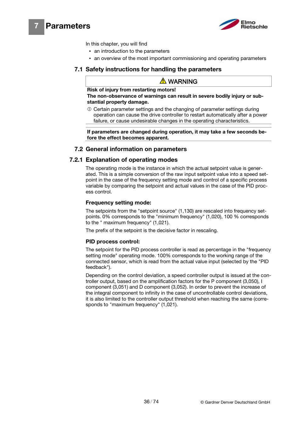 Parameters | Elmo Rietschle 2FC4...-1CB User Manual | Page 36 / 74