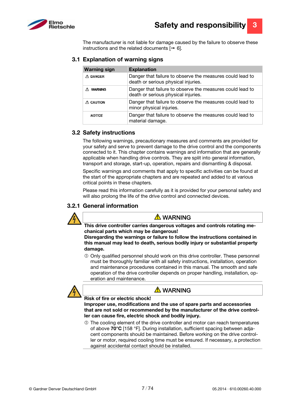 Safety and responsibility | Elmo Rietschle 2FC4...-1CB User Manual | Page 7 / 74