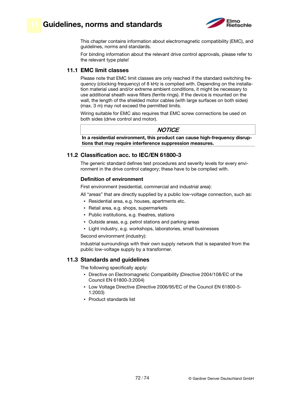 Guidelines, norms and standards, Notice | Elmo Rietschle 2FC4...-1CB User Manual | Page 72 / 74