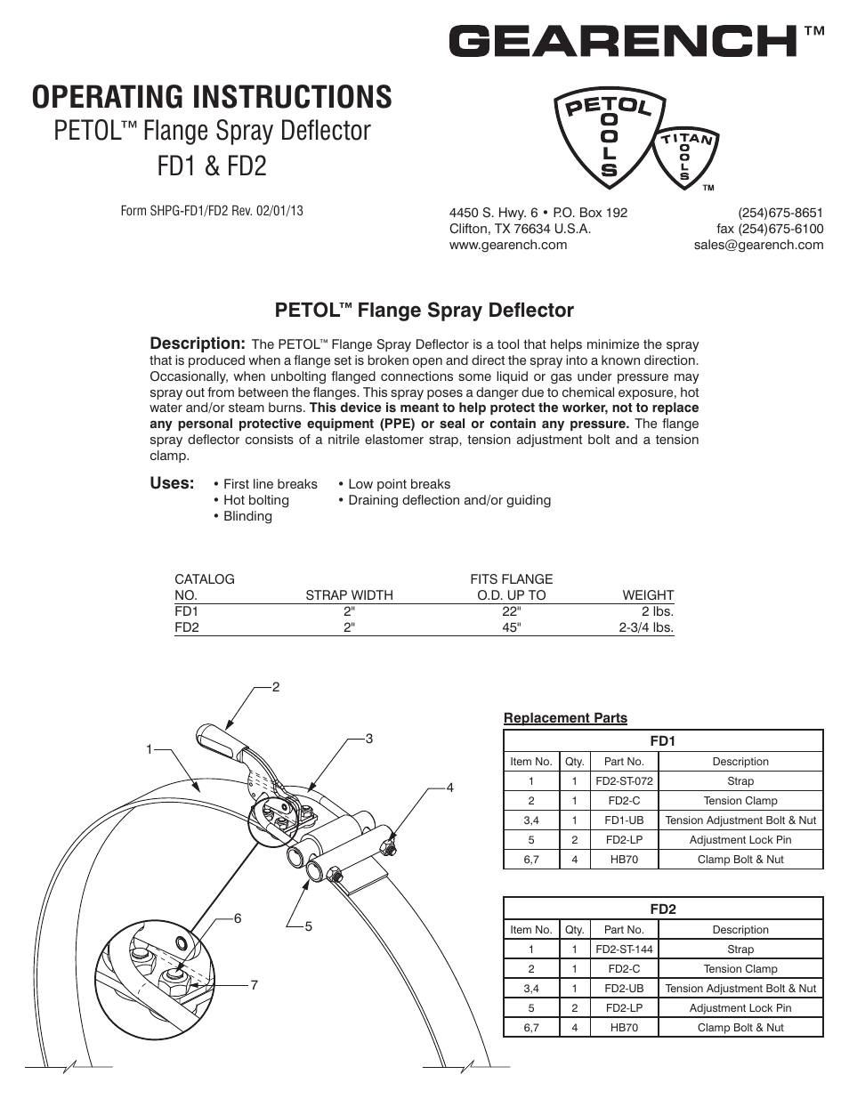 GEARENCH FD2 PETOL Flange Spray Deflector User Manual | 2 pages