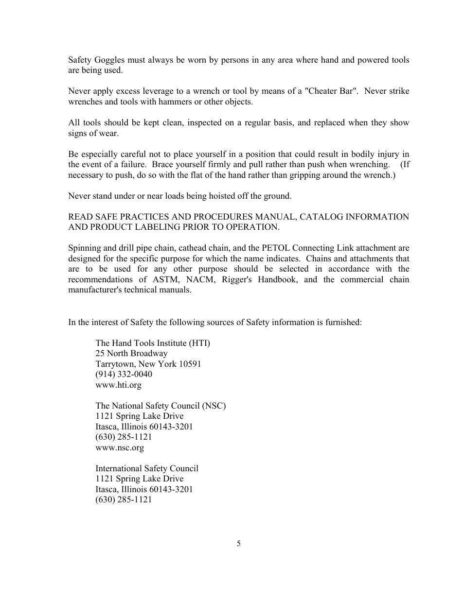 Safety sources and publications | GEARENCH LA116-28 PETOL Bull Tong User Manual | Page 7 / 21