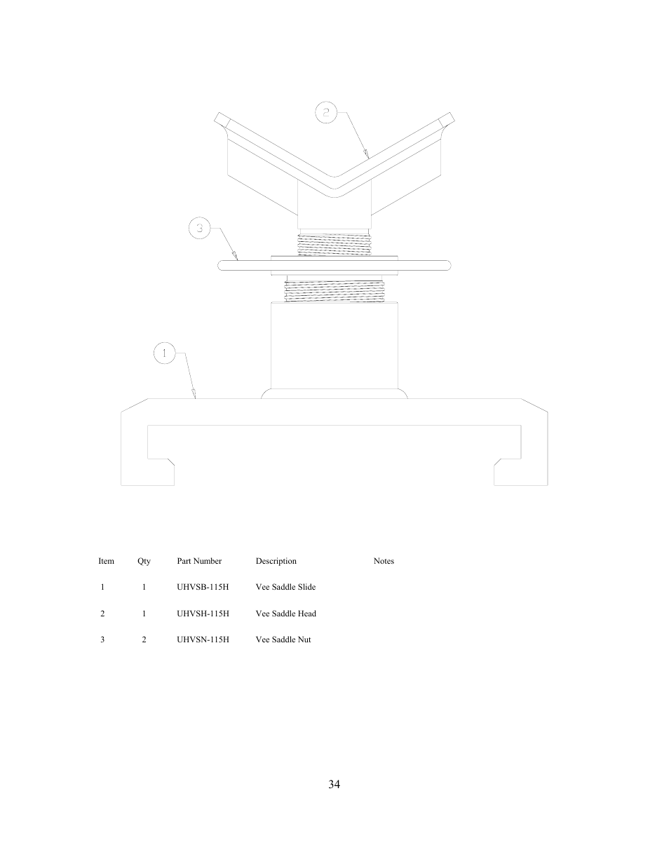 Vee saddle assembly parts list (uhvsa-115h) | GEARENCH U115H PETOL HYDRA-TORK User Manual | Page 34 / 39