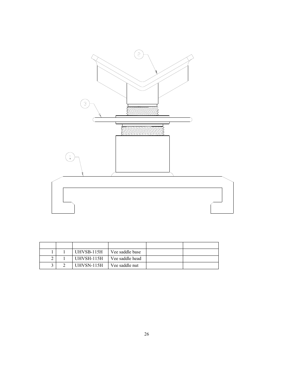 Vee saddle assembly parts list | GEARENCH U115H-000S PETOL HYDRA-TORK User Manual | Page 28 / 32