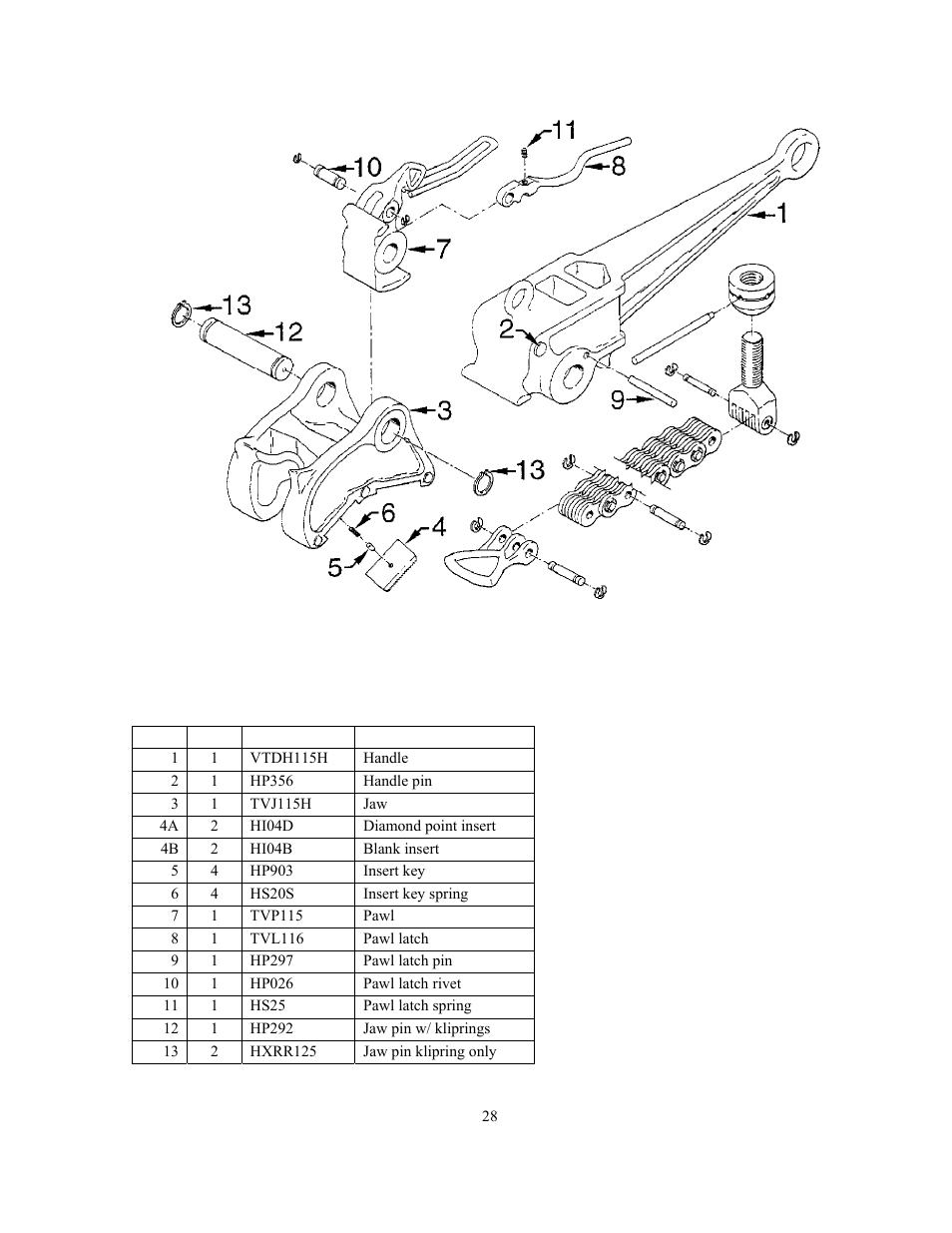 Tong assembly parts list | GEARENCH U115H-000S PETOL HYDRA-TORK User Manual | Page 30 / 32