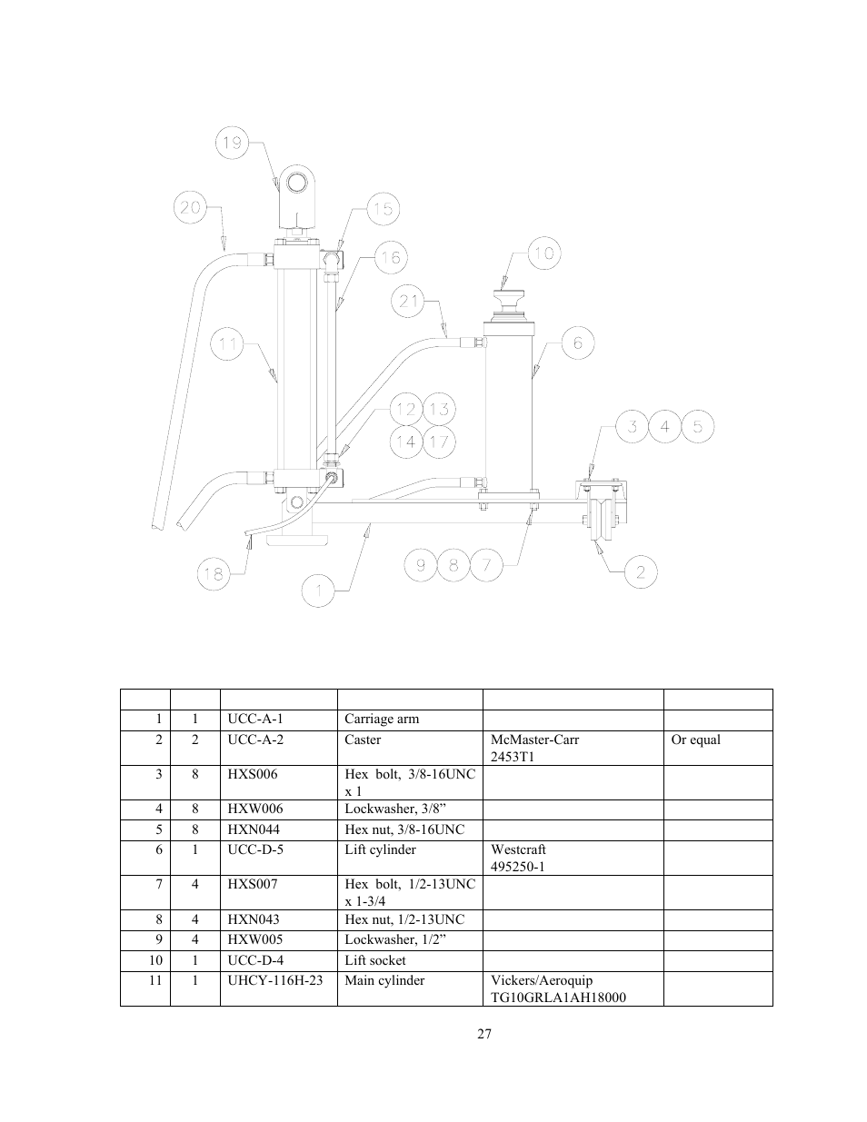 Cylinder carriage parts list | GEARENCH U116H-023L PETOL HYDRA-TORK User Manual | Page 29 / 35