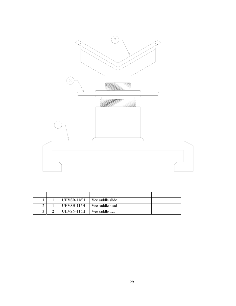 Vee saddle assembly parts list | GEARENCH U116H-023L PETOL HYDRA-TORK User Manual | Page 31 / 35