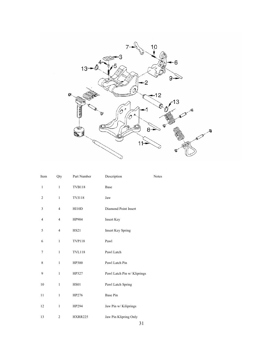 Vise assembly parts list | GEARENCH U118-000-G PETOL HYDRA-TORK User Manual | Page 31 / 35