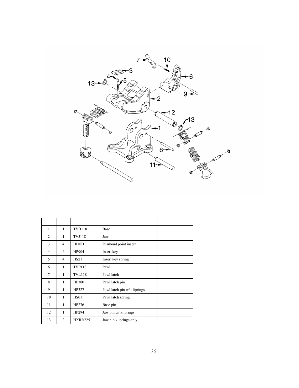 Vise assembly parts list, Vise assembly (118) | GEARENCH U118115H PETOL HYDRA-TORK User Manual | Page 35 / 40