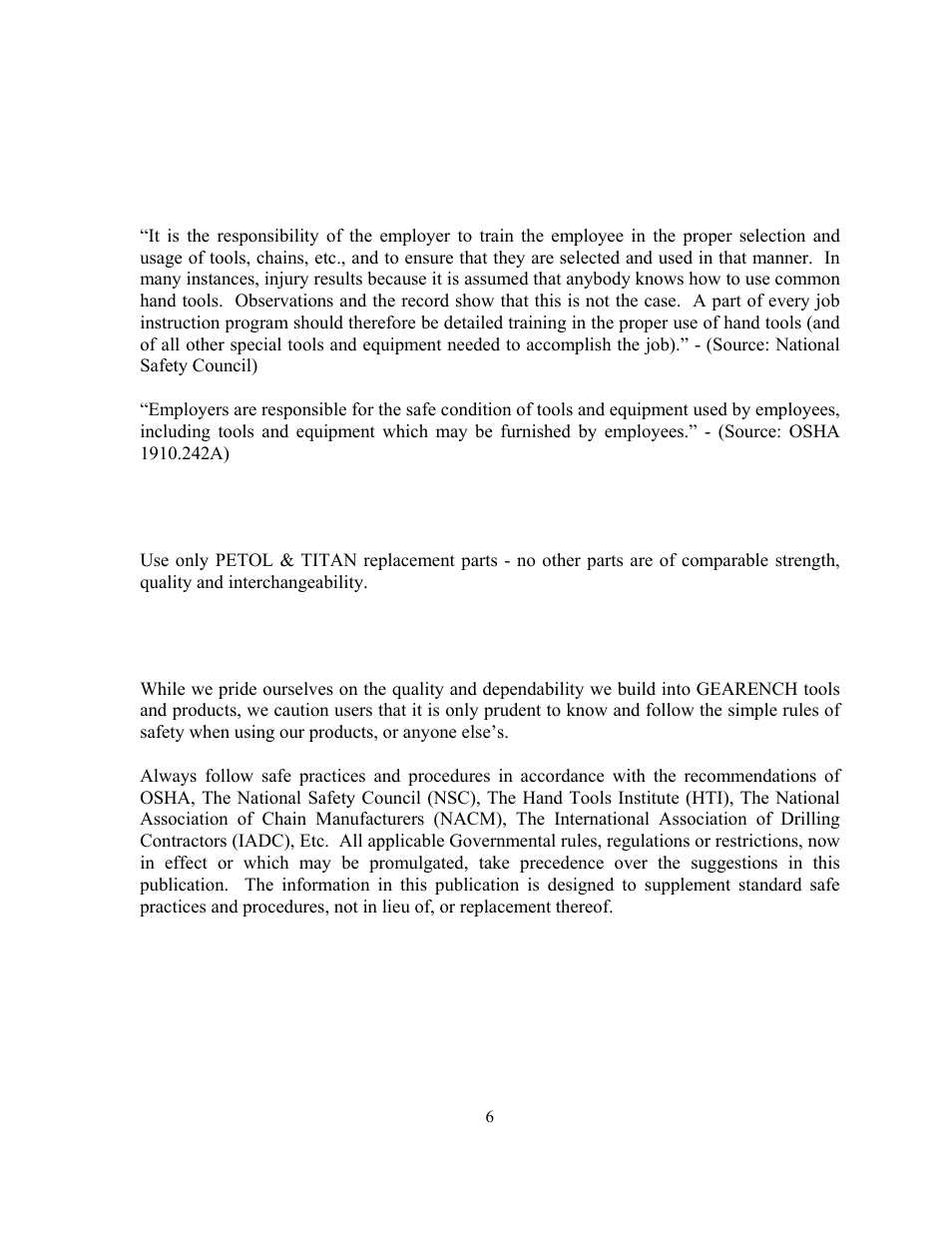 Safe practices and procedures | GEARENCH U1344 PETOL HYDRA-TORK User Manual | Page 6 / 24