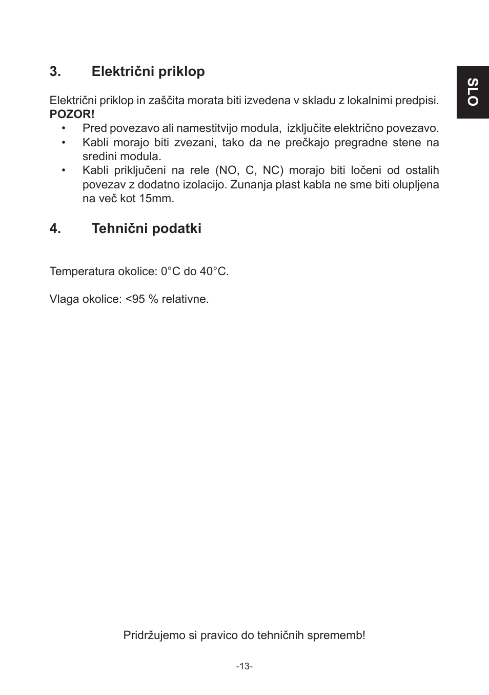 Slo 3. električni priklop, Tehnični podatki | IMP Pumps NMT(D) SMART (C) User Manual | Page 13 / 56