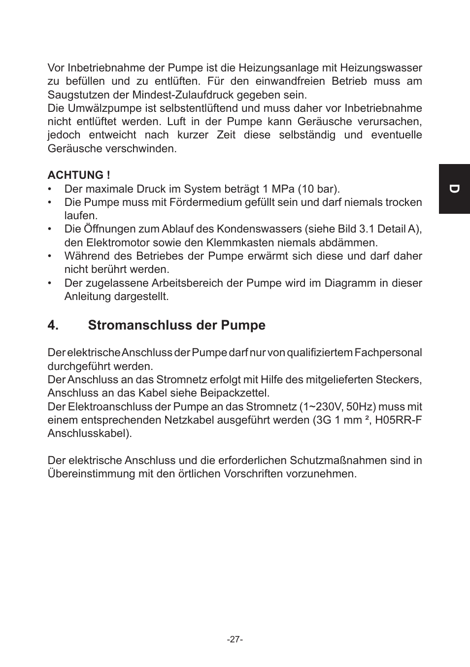 Stromanschluss der pumpe | IMP Pumps NMT(D) SMART (C) User Manual | Page 27 / 56